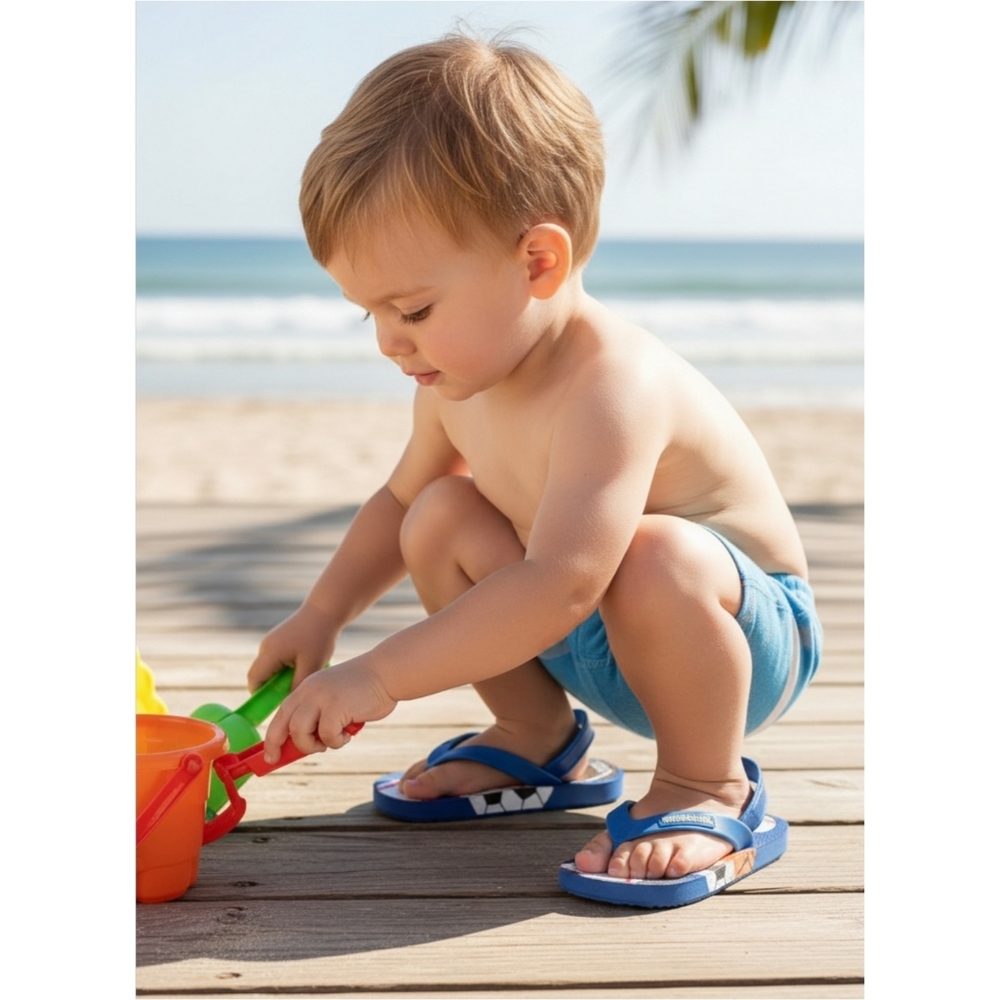 Children’s Place ✦ Blue Sports Print Flip Flops ✦ Foam Sandals w/ Strap T6–T7